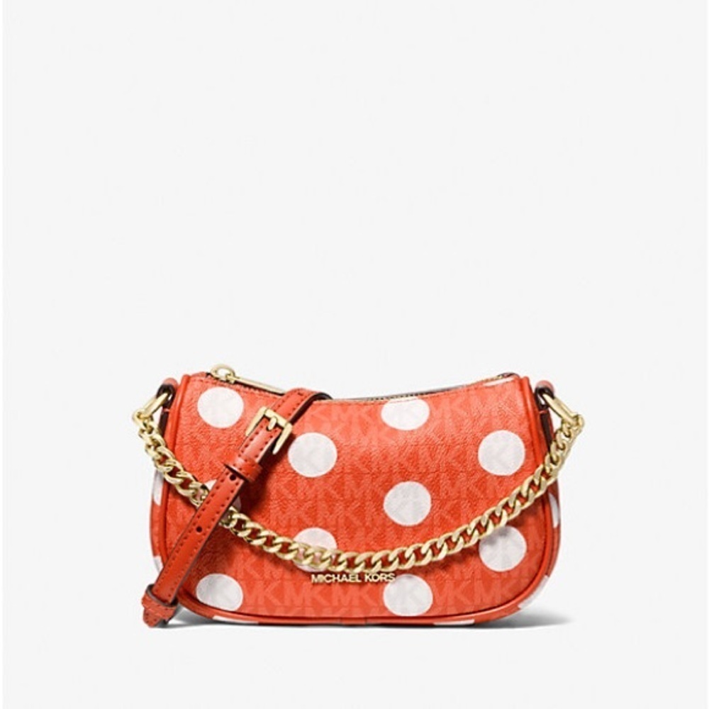 MICHAEL KORS Carmela Small Polka Dot Signature Logo Orange Pochette